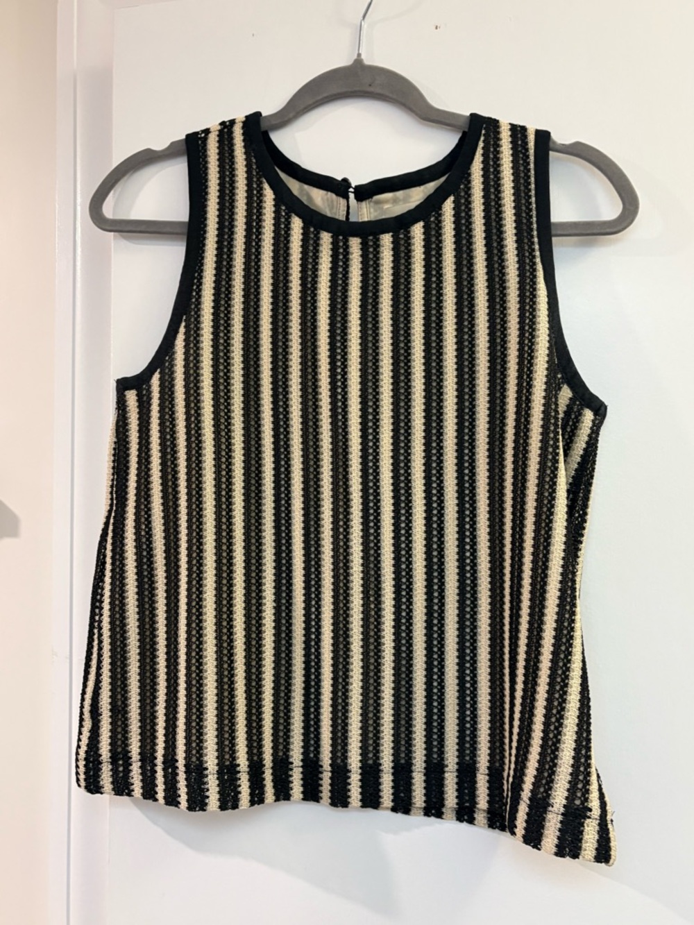 LOFT Black & Cream Striped Knit Tank